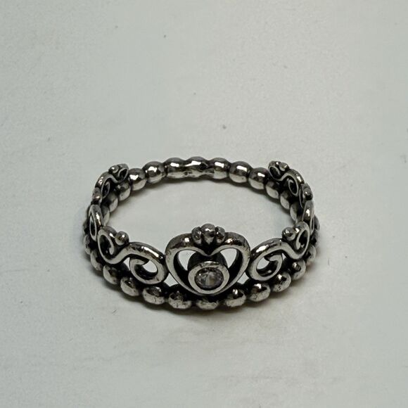 Pandora Sterling Silver Princess Tiara Crown Ring Sz 7.5 - Picture 6 of 9